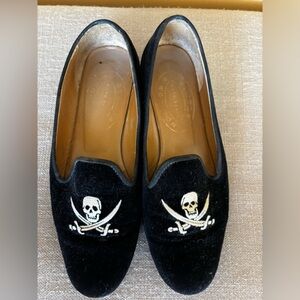 Stubbs & Wootton Jolly Roger Skull  black velvet loafer size 9